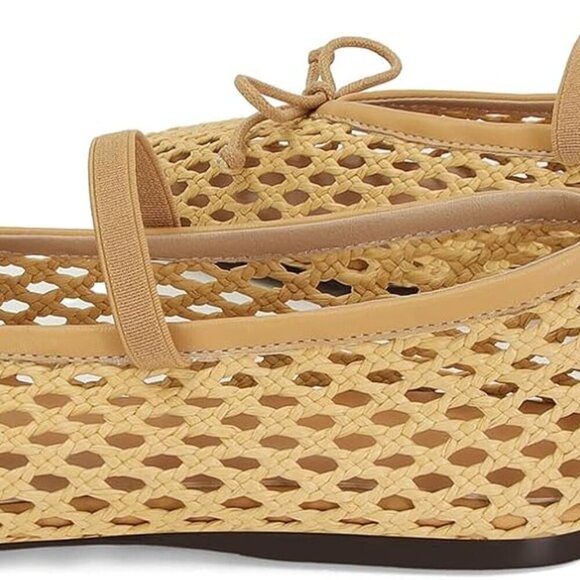Woven Ballet Flats Women Raffia Casual Shoes Summer Bow Strap Size 9 - Picture 6 of 6
